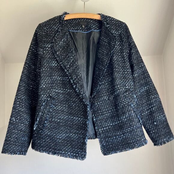 Navy Metallic‎ Tweed Blazer Jacket Talbots Size 10 Career Evening Professional - Picture 8 of 10